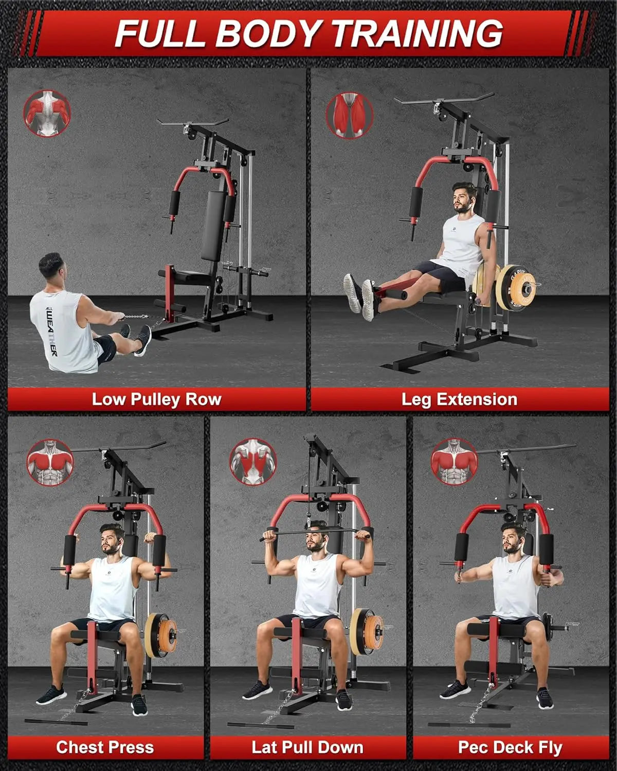 HiMiss 5 Station Home Gym Strength Training Workout System