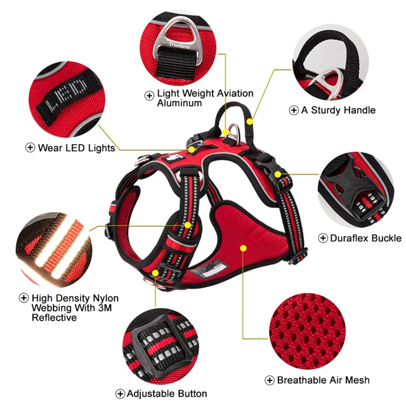 TrueLove Reflective Nylon Dog Harness No Pull Adjustable Pet Vest