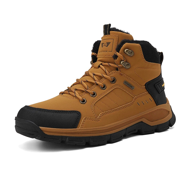 Men High Top Hiking Boots Lace Up Outdoor Trekking Shoes