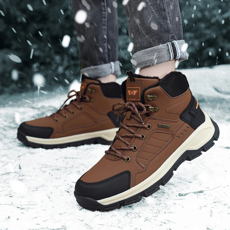 Men High Top Hiking Boots Lace Up Outdoor Trekking Shoes