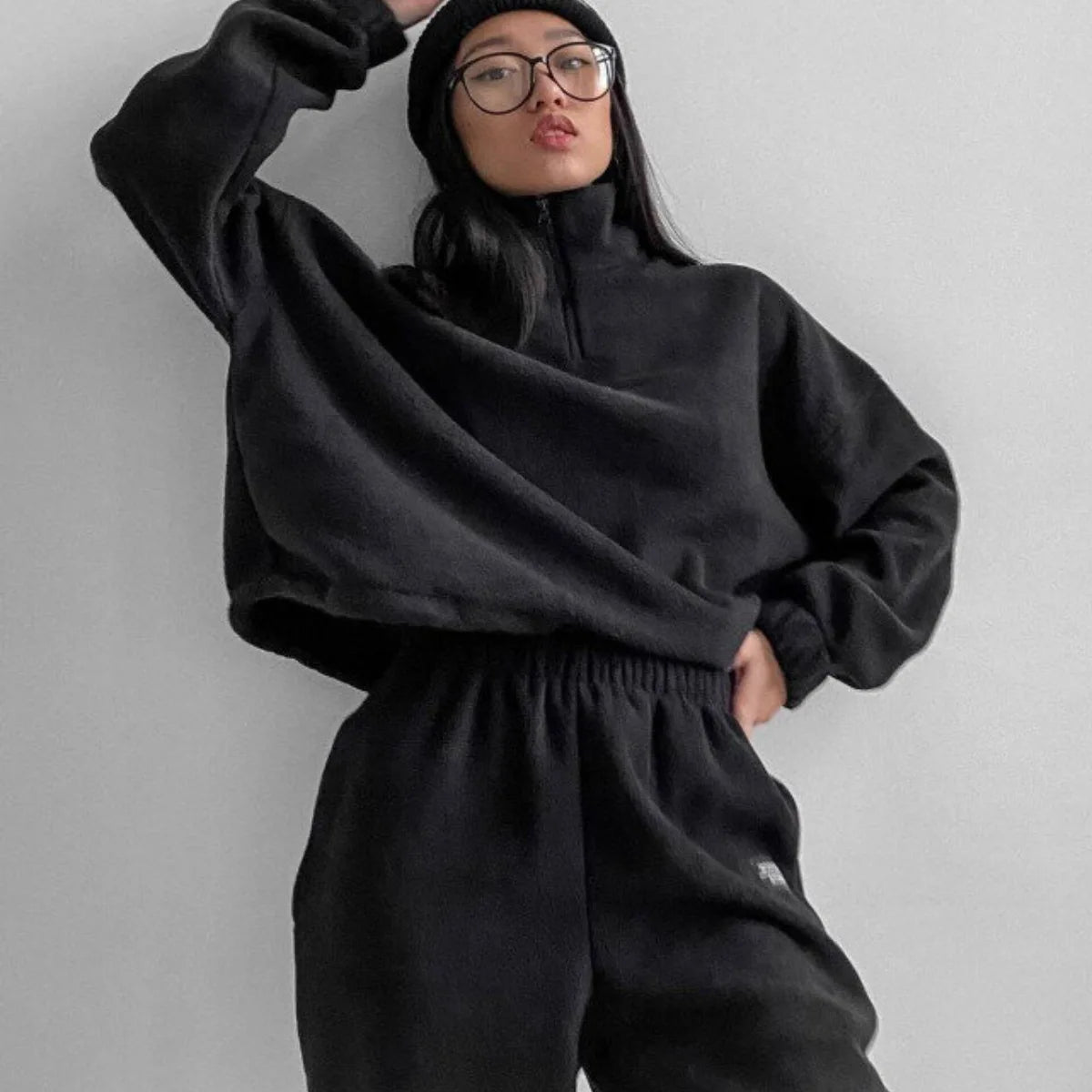 Women Cotton Polyester Hooded Tracksuit Set With Matching Pants