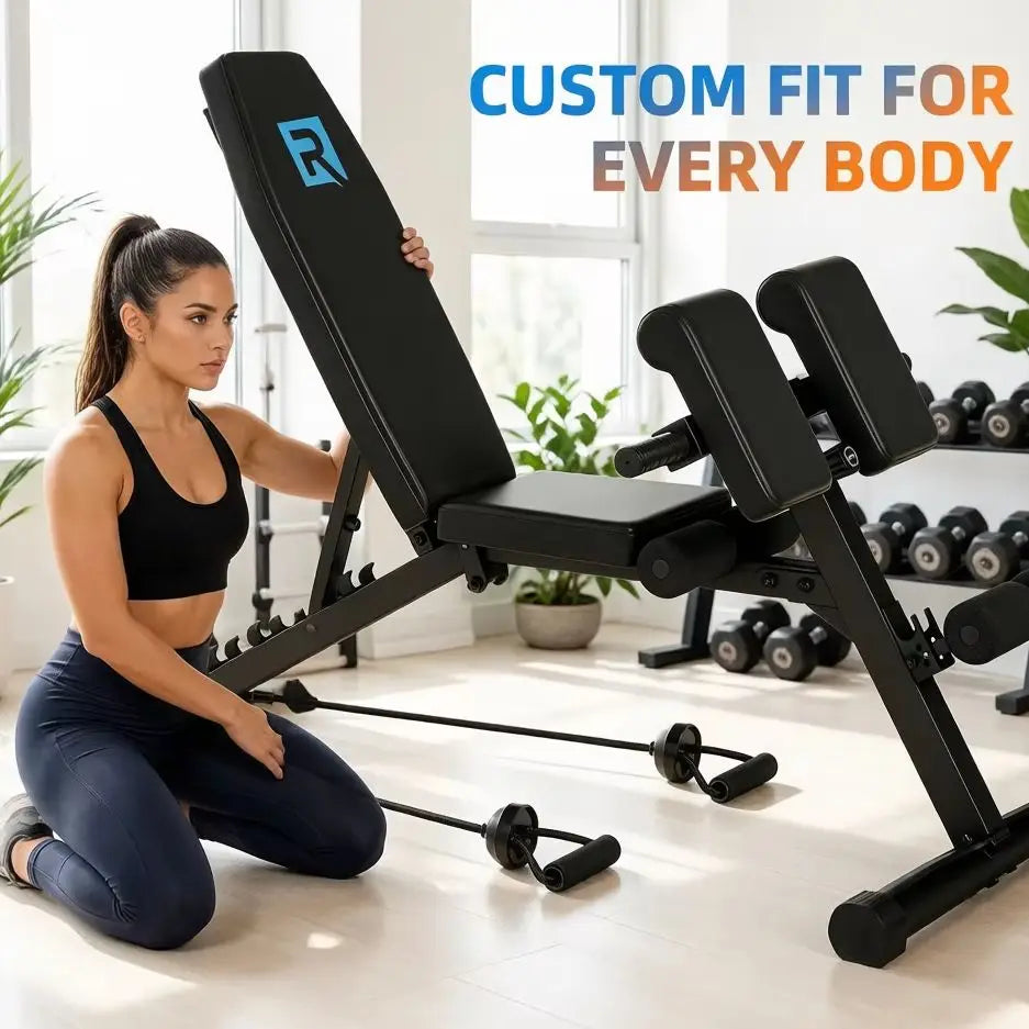 Adjustable Home Gym Weight Bench With Incline And Resistance Bands