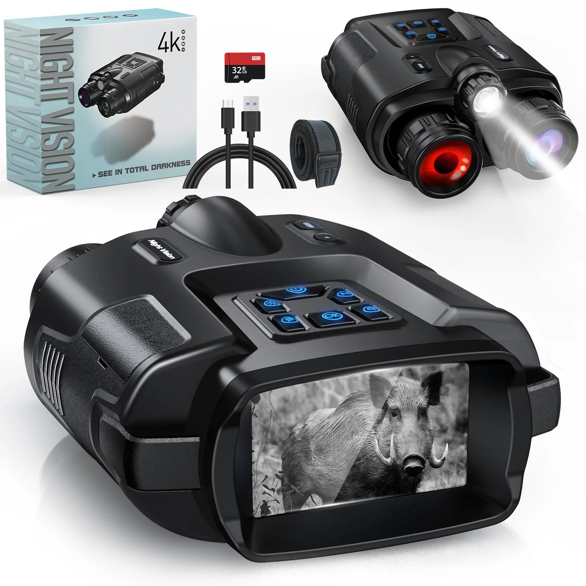 DIYIMIN Night Vision Binoculars 4K Infrared 8X Digital Zoom Rechargeable