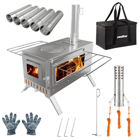 Portable Unho Wood Burning Tent Stove With Stainless Chimney Pipes