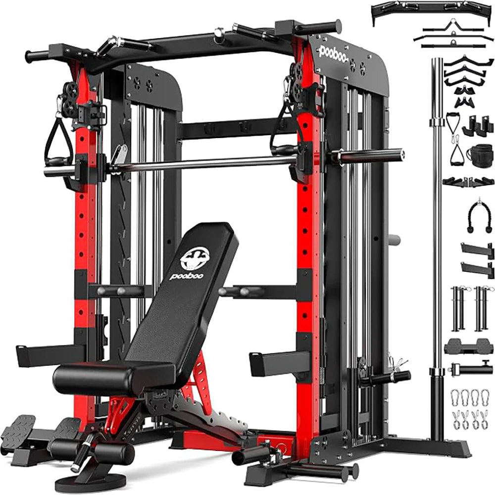 Pooboo Power Cage Smith Machine Home Gym Exercise System