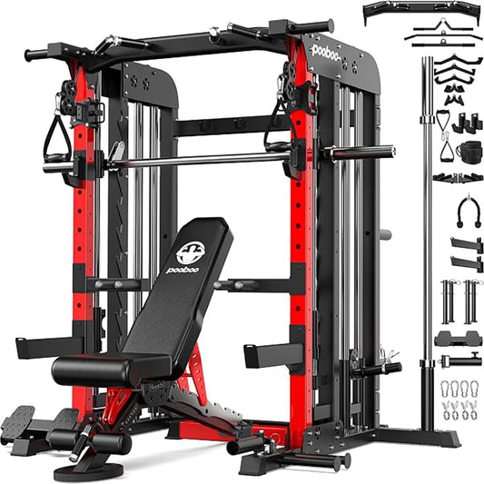 Pooboo Power Cage Smith Machine Home Gym Exercise System