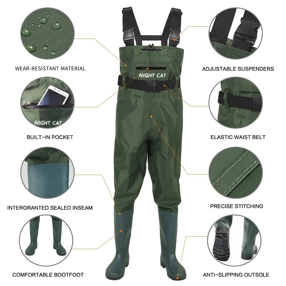 Night Cat Lightweight Waterproof Chest Waders With Boots