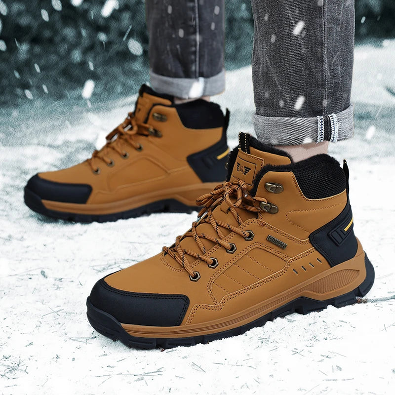 Men High Top Hiking Boots Lace Up Outdoor Trekking Shoes