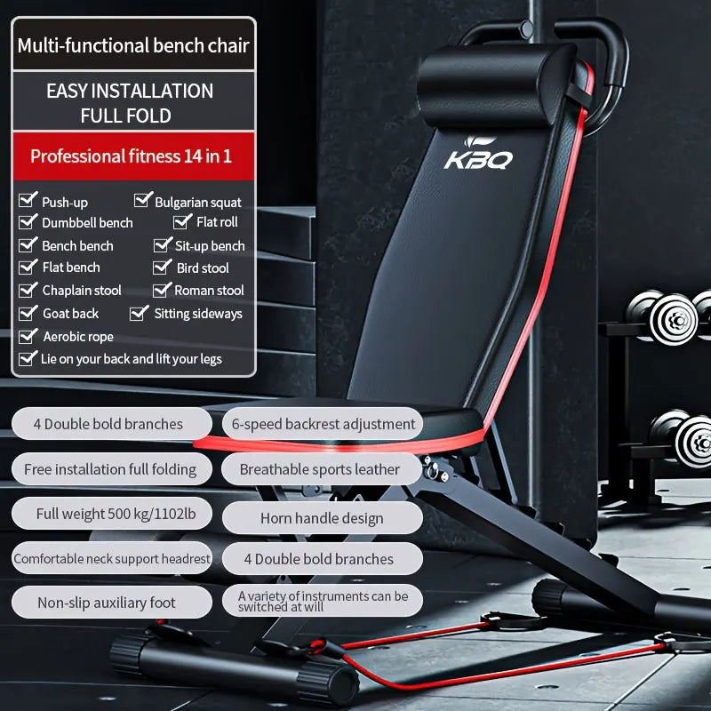KBQ Adjustable Roman Chair Folding Fitness Dumbbell Bench