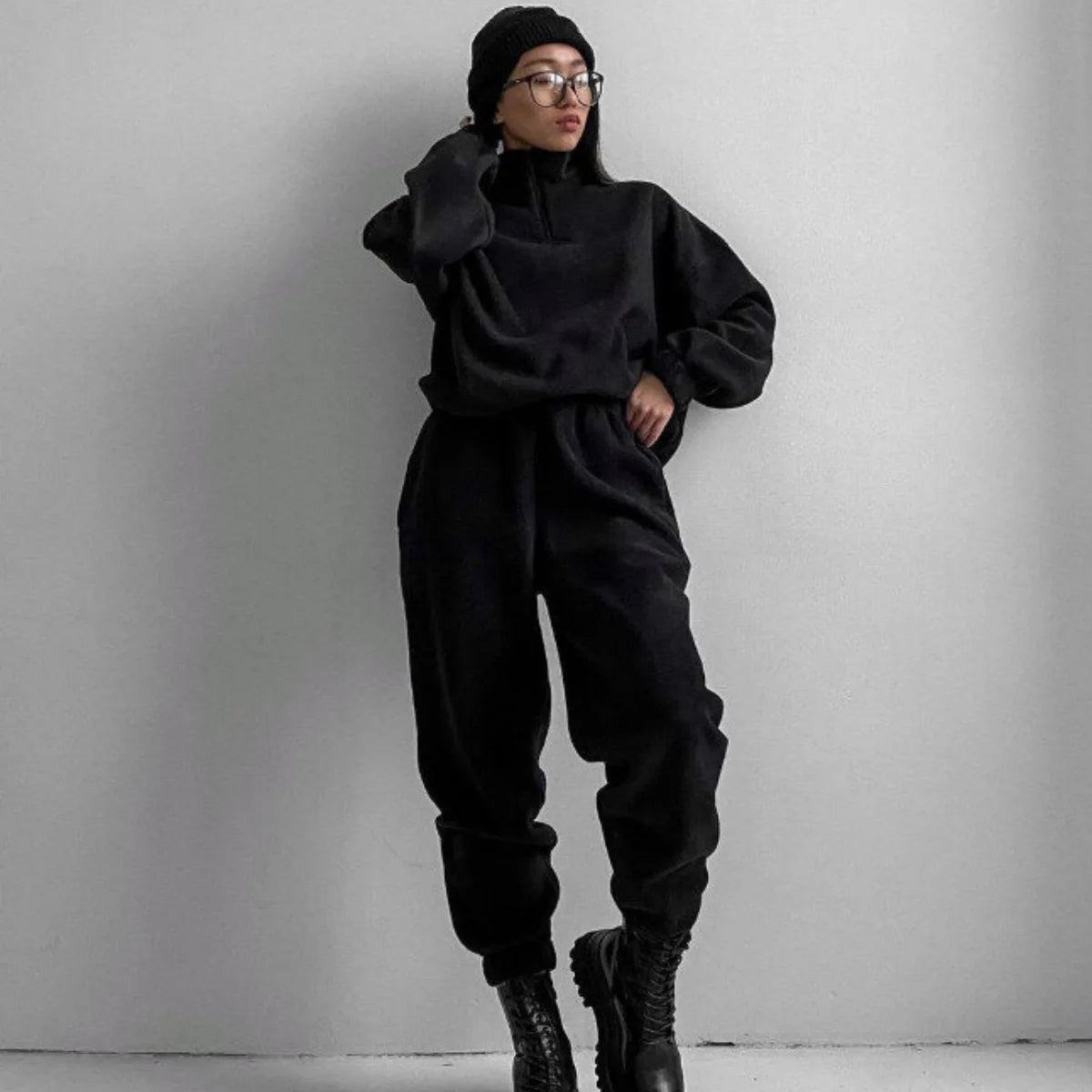 Women Cotton Polyester Hooded Tracksuit Set With Matching Pants