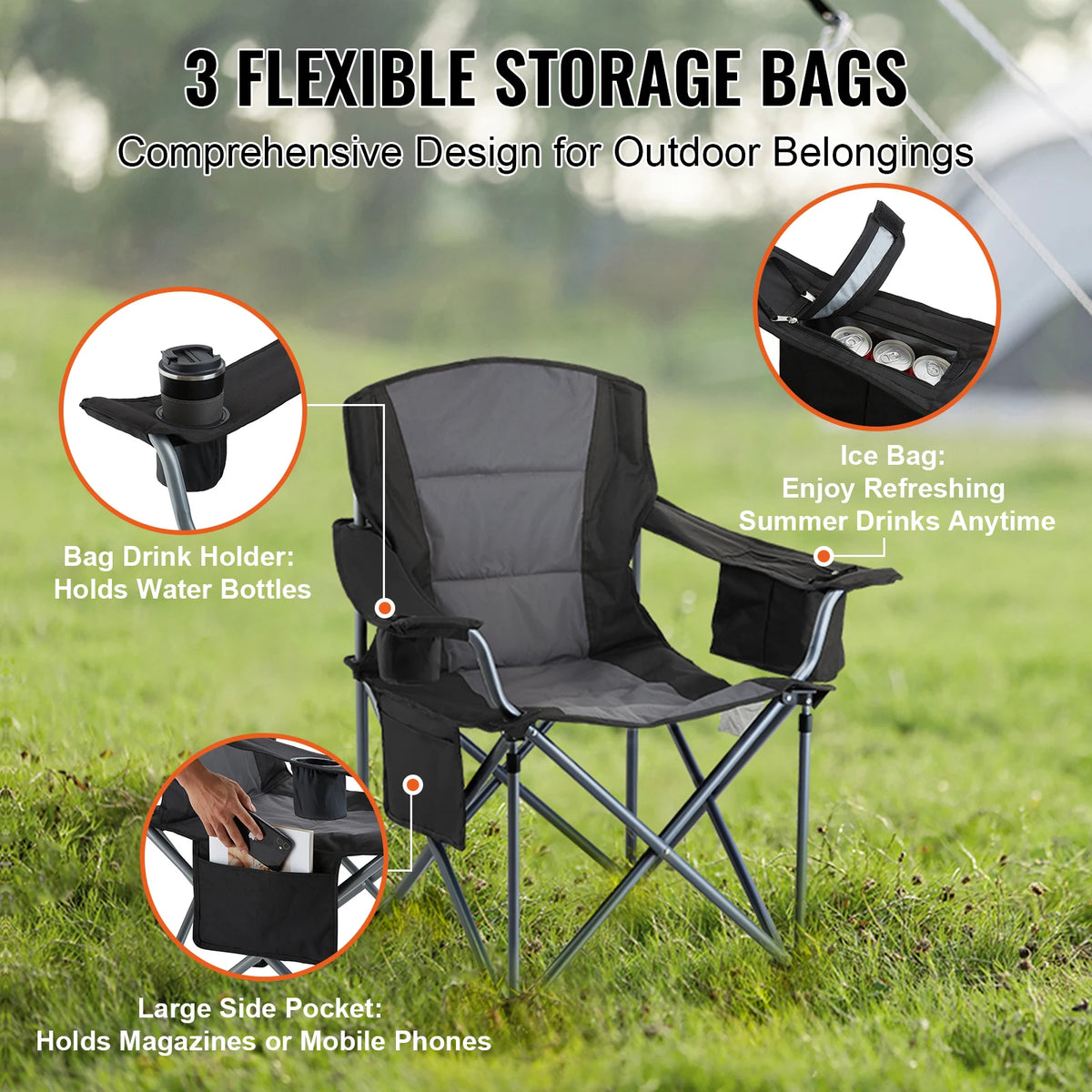 VEVOR Quad Folding Chair With Padded Arms And Side Pockets