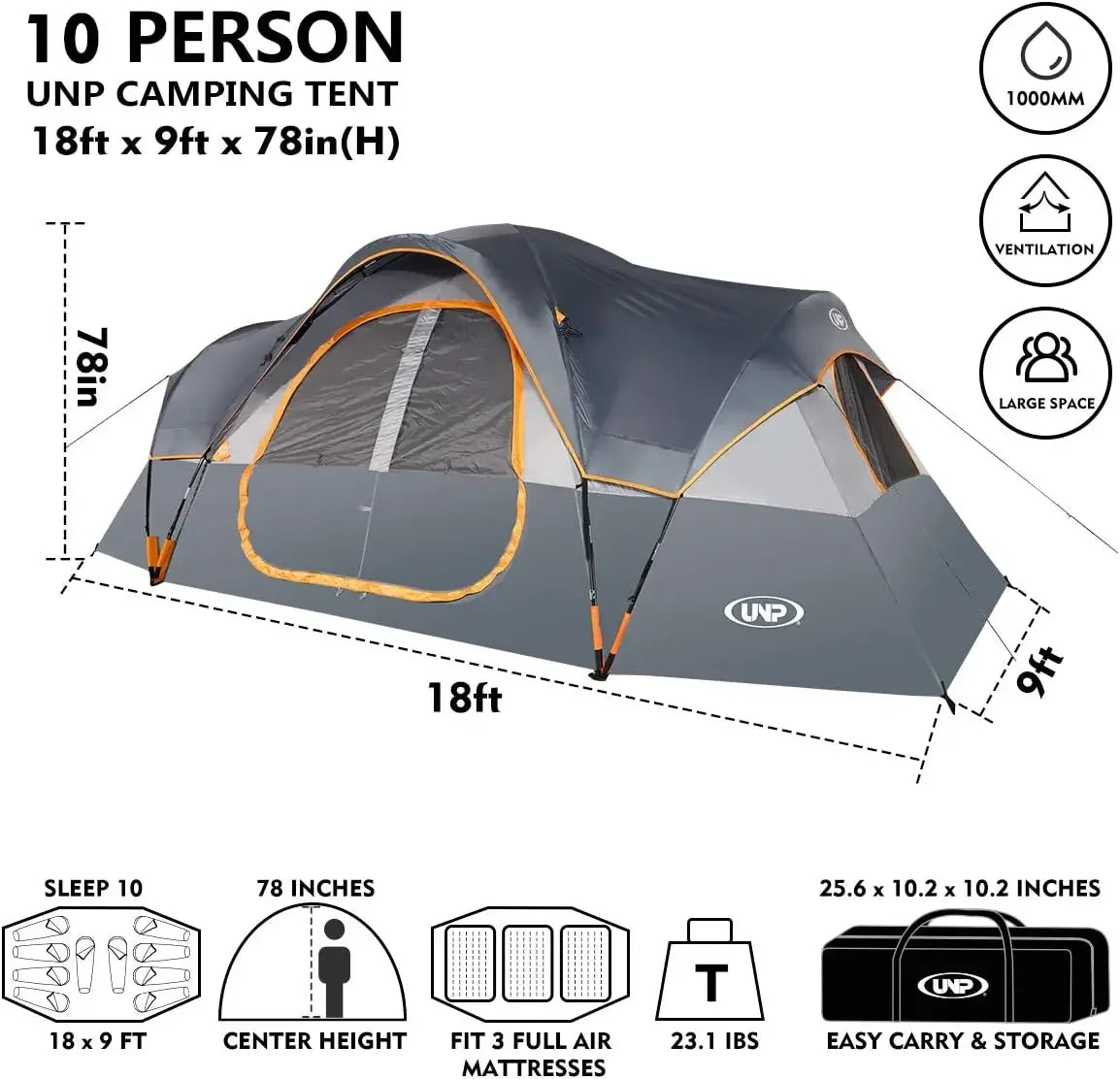 UNP Family Camping Tent With Two Rooms And Privacy Divider