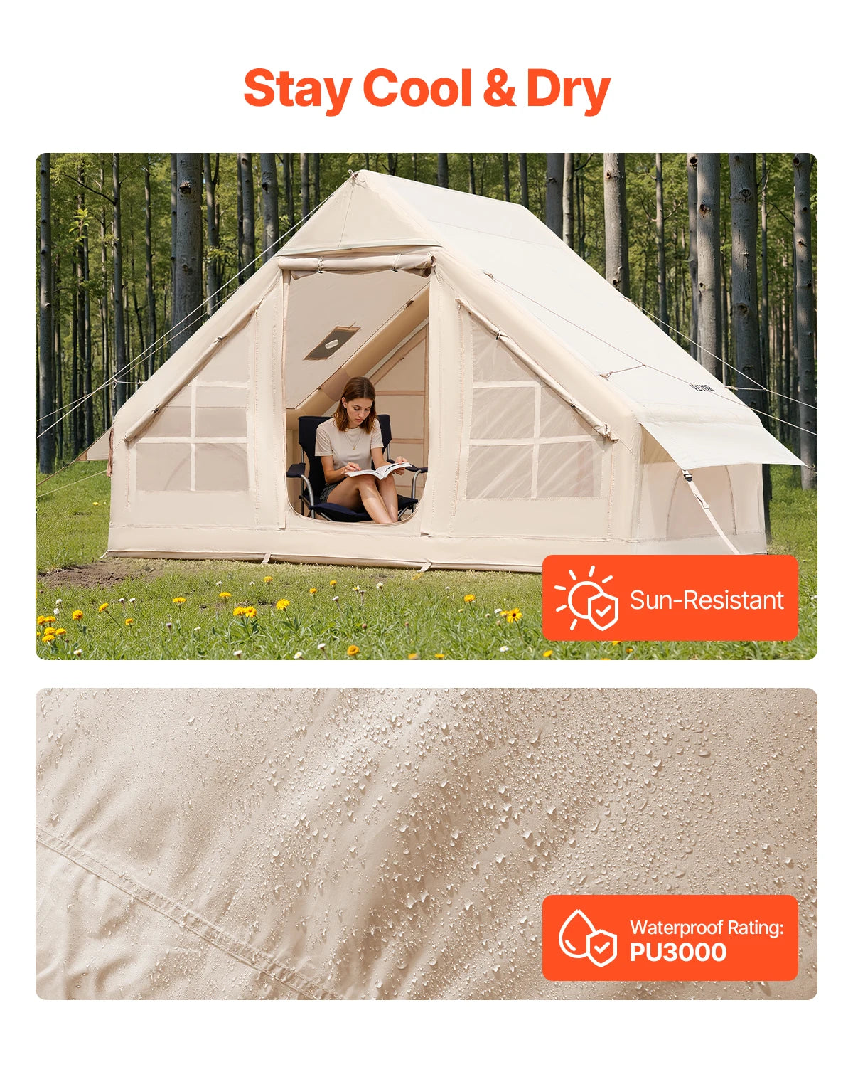 SucceBuy Inflatable Camping Tent With Stove Jack Hand Pump