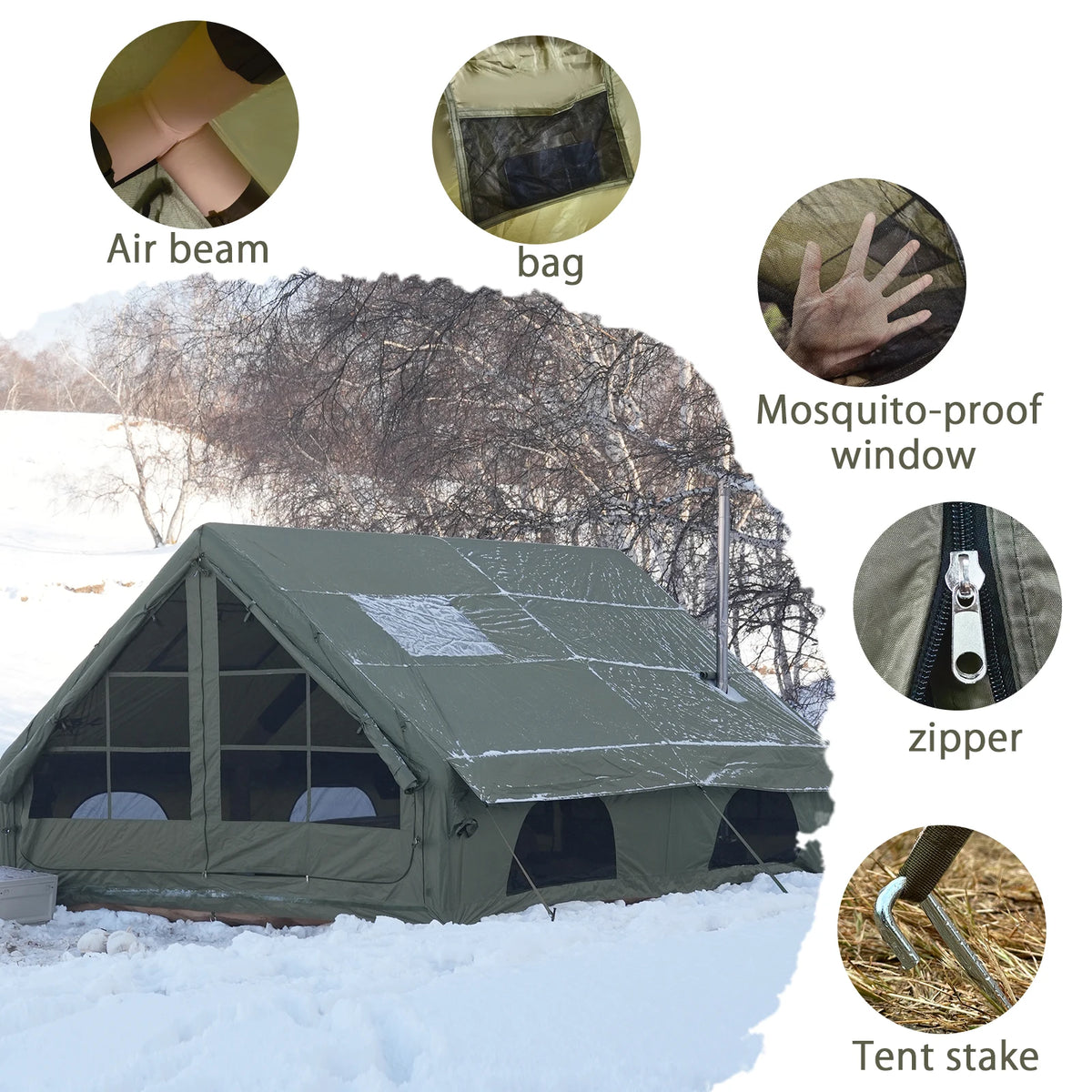 Pakicetus Inflatable Camping Tent With Roof Window And Stove Space