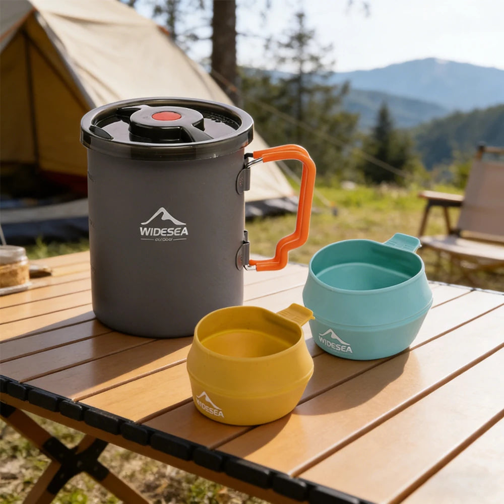 Widesea Aluminum Camping Coffee Pot Set With Foldable Bowls