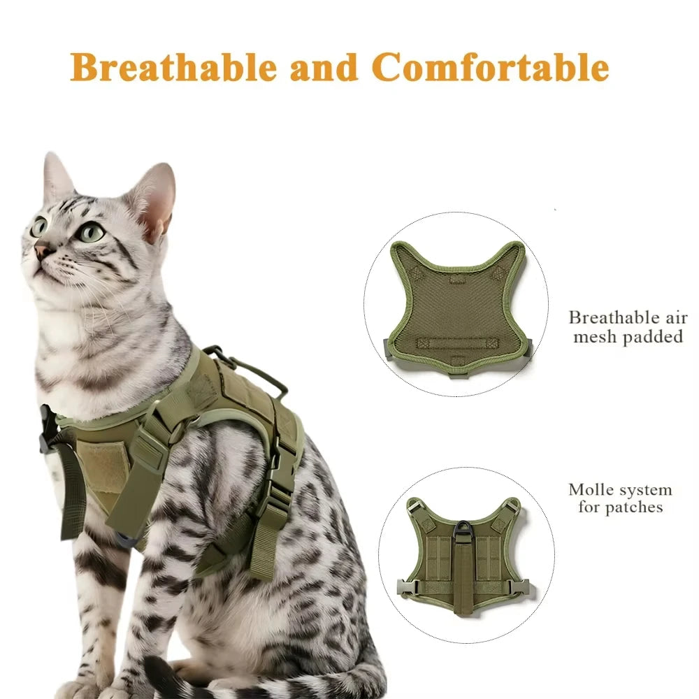 Adjustable Tactical Cat Harness Vest And Leash Set With Handle