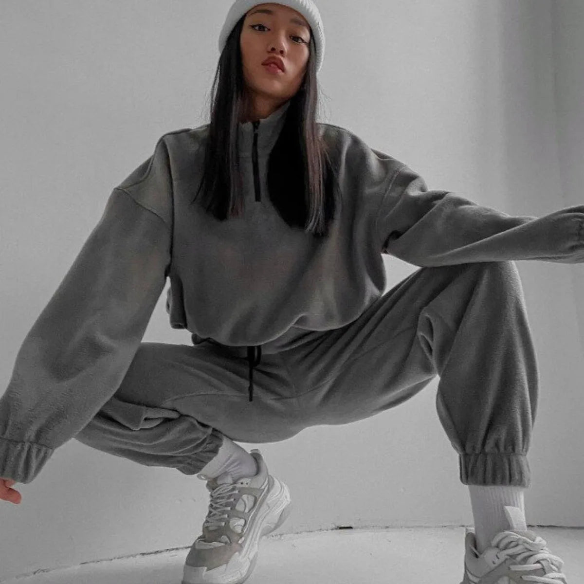 Women Cotton Polyester Hooded Tracksuit Set With Matching Pants