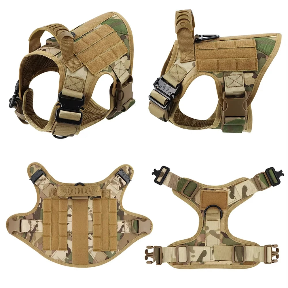 Padded Nylon Tactical Dog Harness Collar Leash Set With Patches