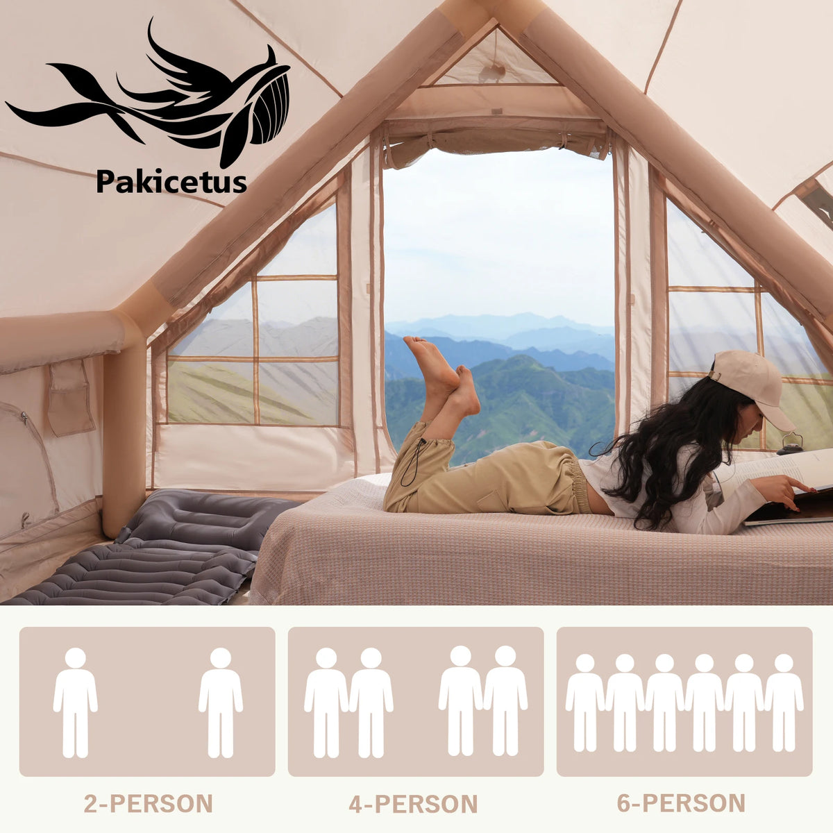 Pakicetus Inflatable Camping Tent With Roof Window And Stove Space