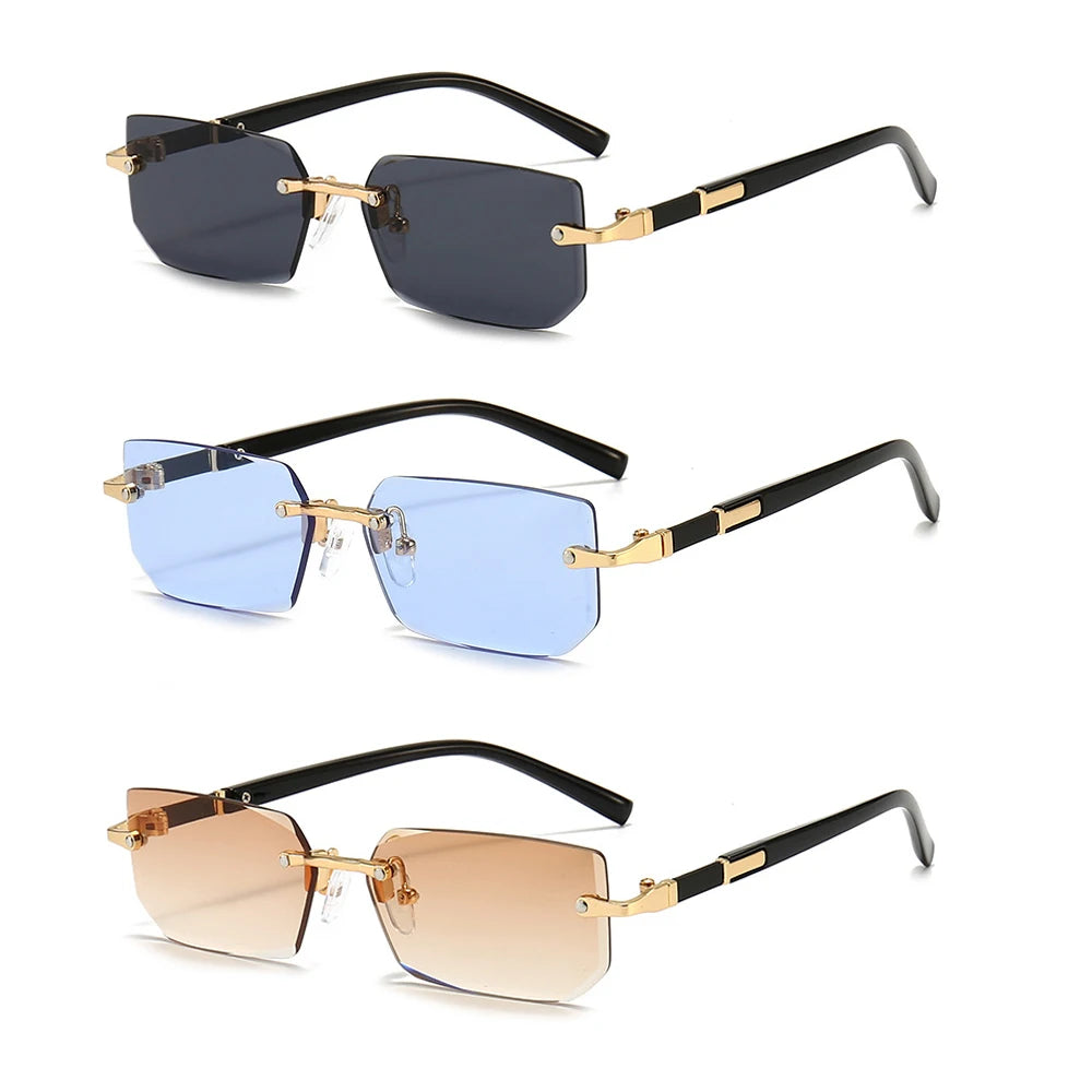 Rmm Rimless Rectangle Plastic Fashion Sunglasses For Women