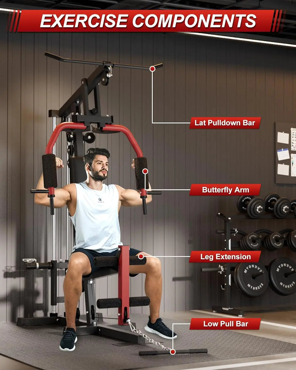 HiMiss 5 Station Home Gym Strength Training Workout System