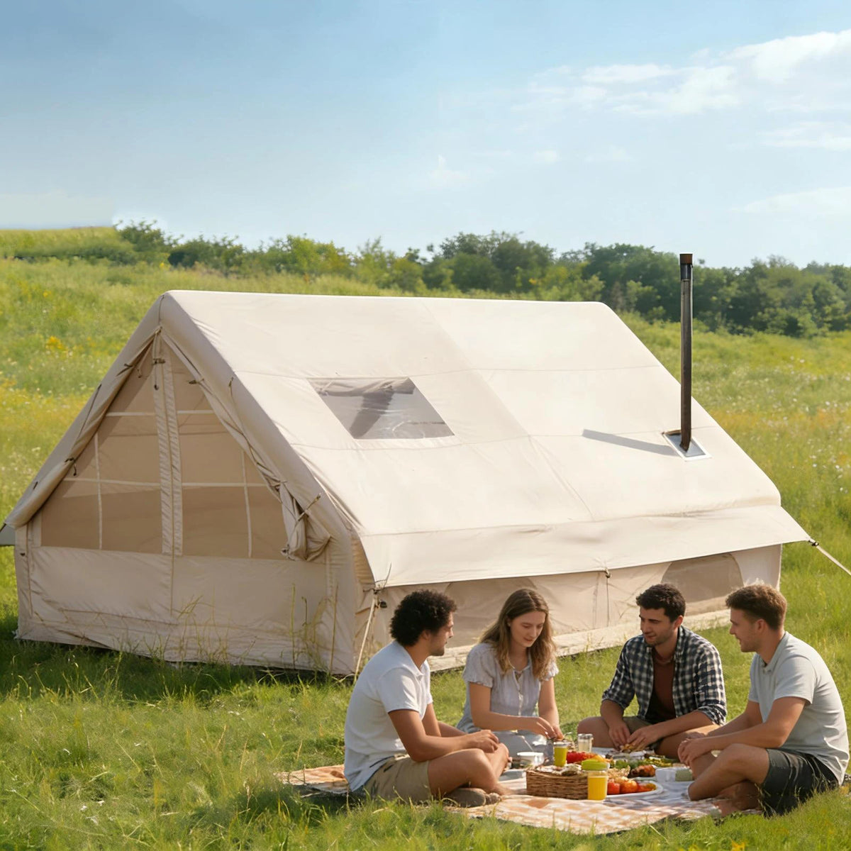 Pakicetus Inflatable Camping Tent With Roof Window And Stove Space