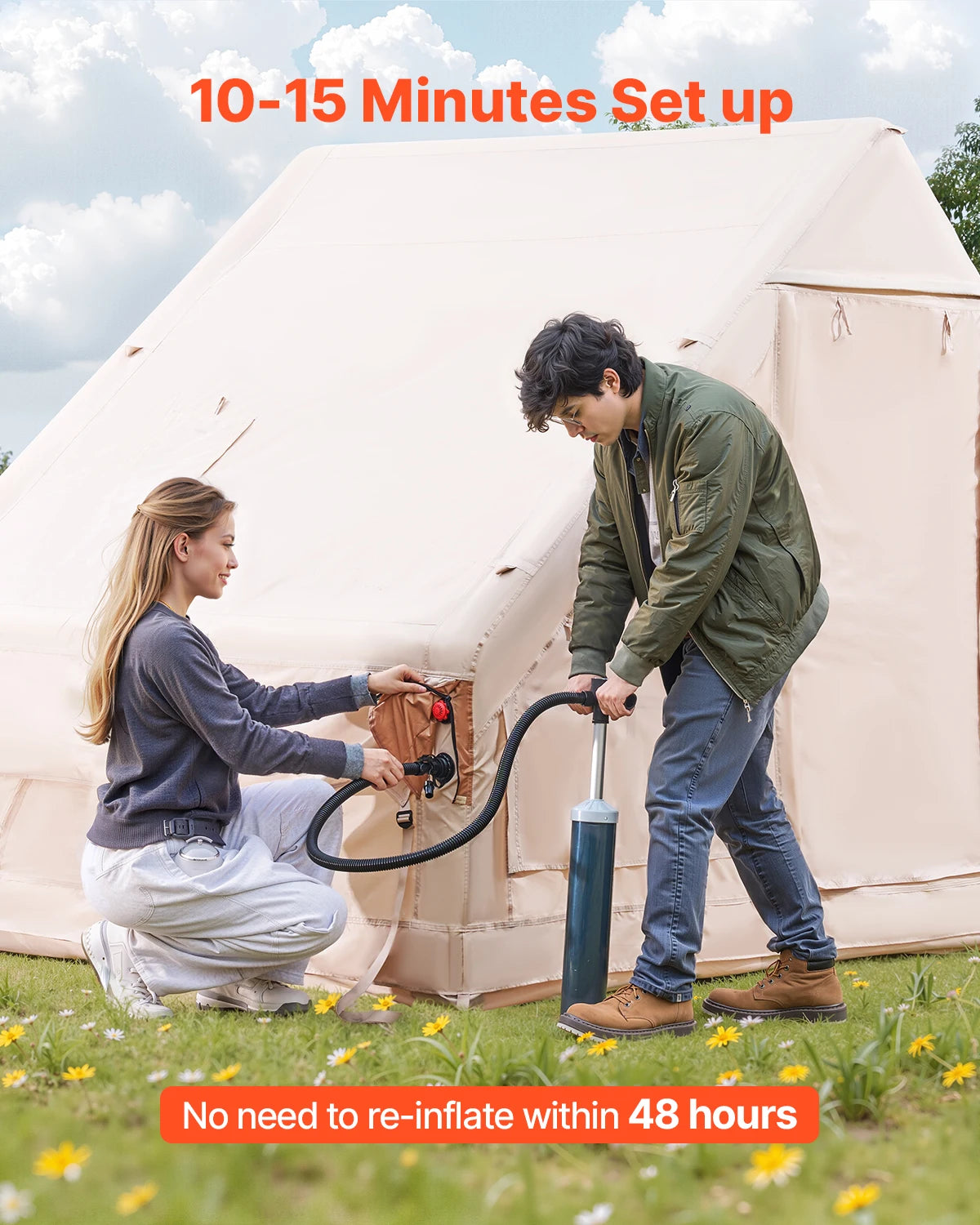 SucceBuy Inflatable Camping Tent With Stove Jack Hand Pump