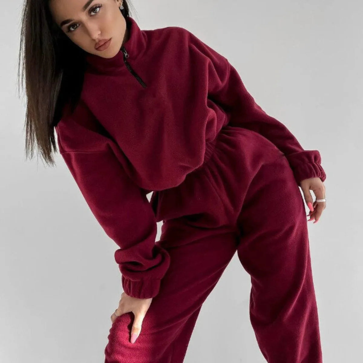 Women Cotton Polyester Hooded Tracksuit Set With Matching Pants