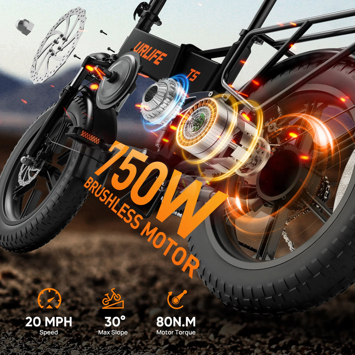 URLIFE T5 Foldable Electric Fat Tire Mountain Bike Removable Battery