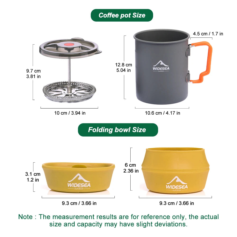 Widesea Aluminum Camping Coffee Pot Set With Foldable Bowls
