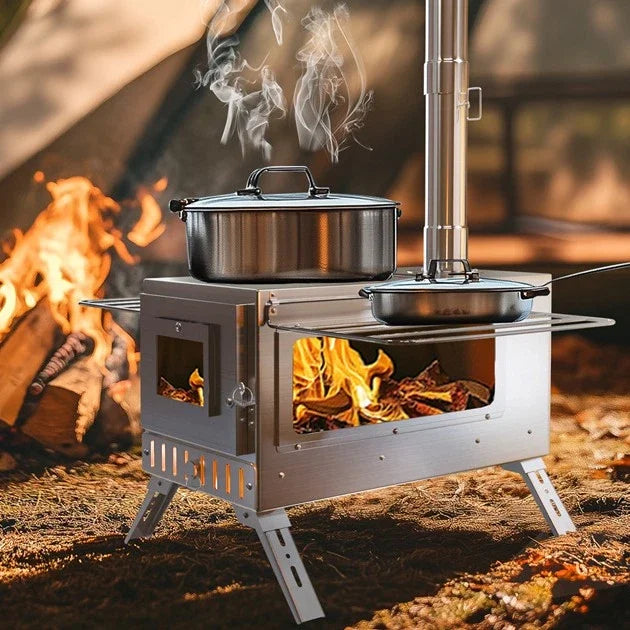 Portable Unho Wood Burning Tent Stove With Stainless Chimney Pipes