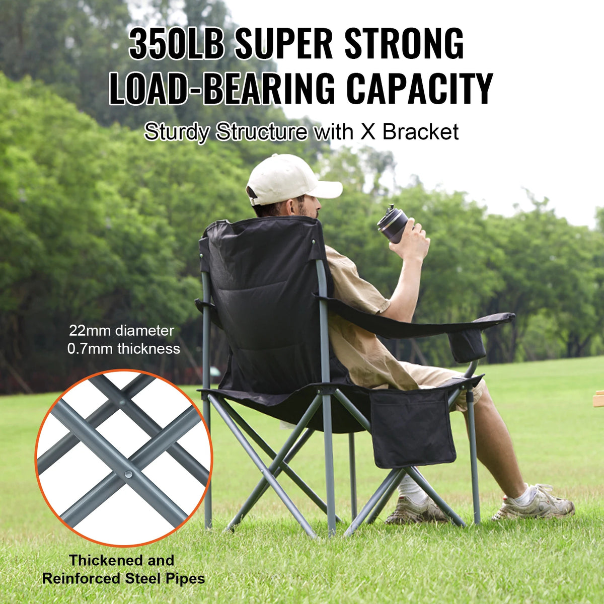 VEVOR Quad Folding Chair With Padded Arms And Side Pockets