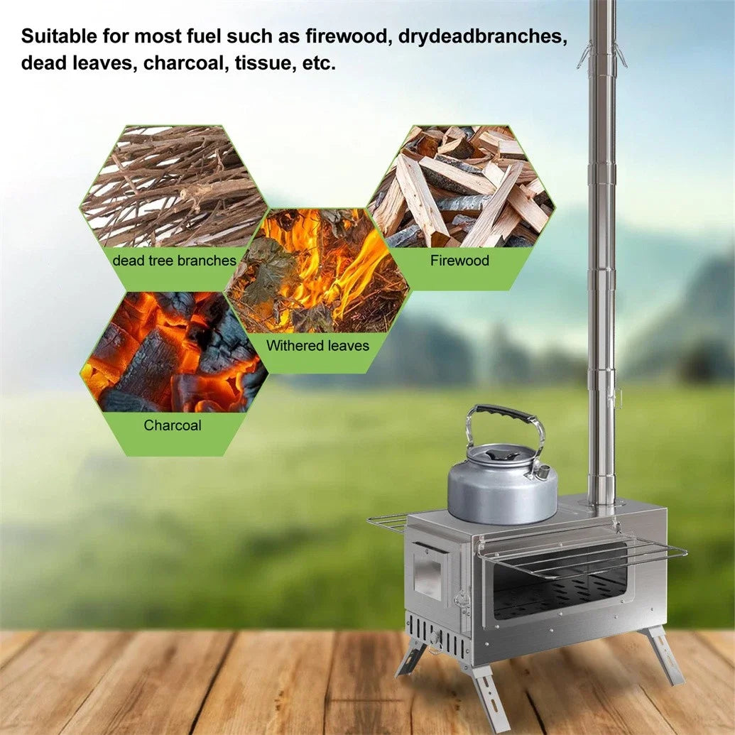 Portable Unho Wood Burning Tent Stove With Stainless Chimney Pipes