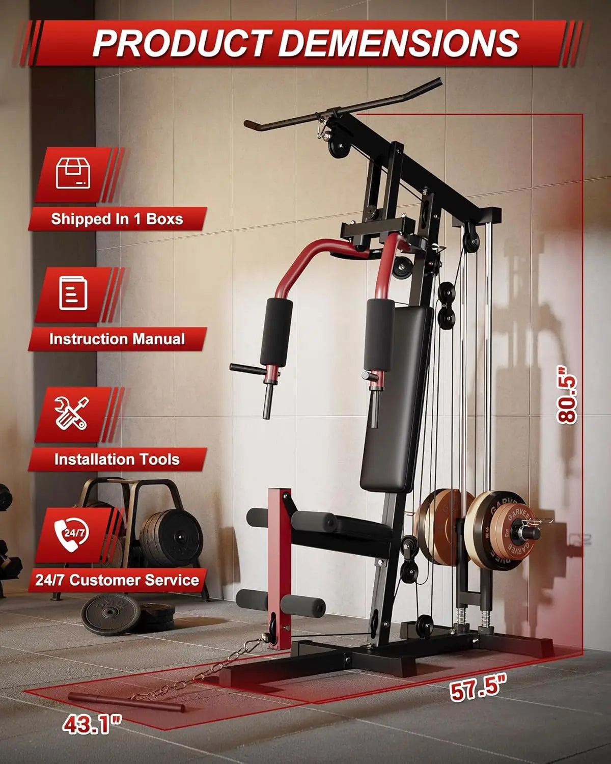 HiMiss 5 Station Home Gym Strength Training Workout System