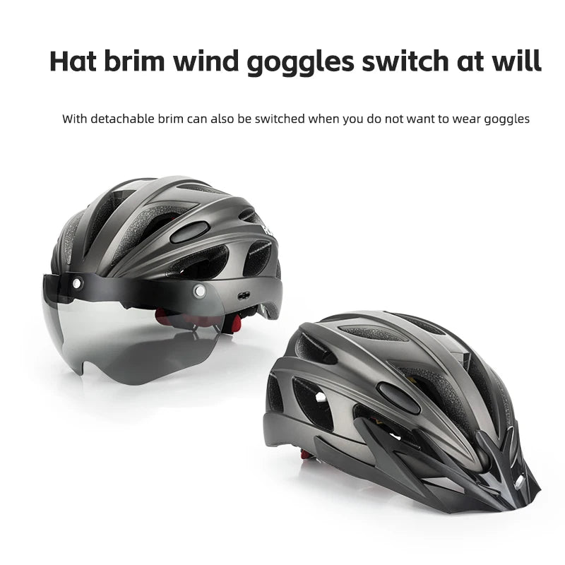 ROCKBROS Integrated Cycling Helmet With Goggles For MTB Road Bike