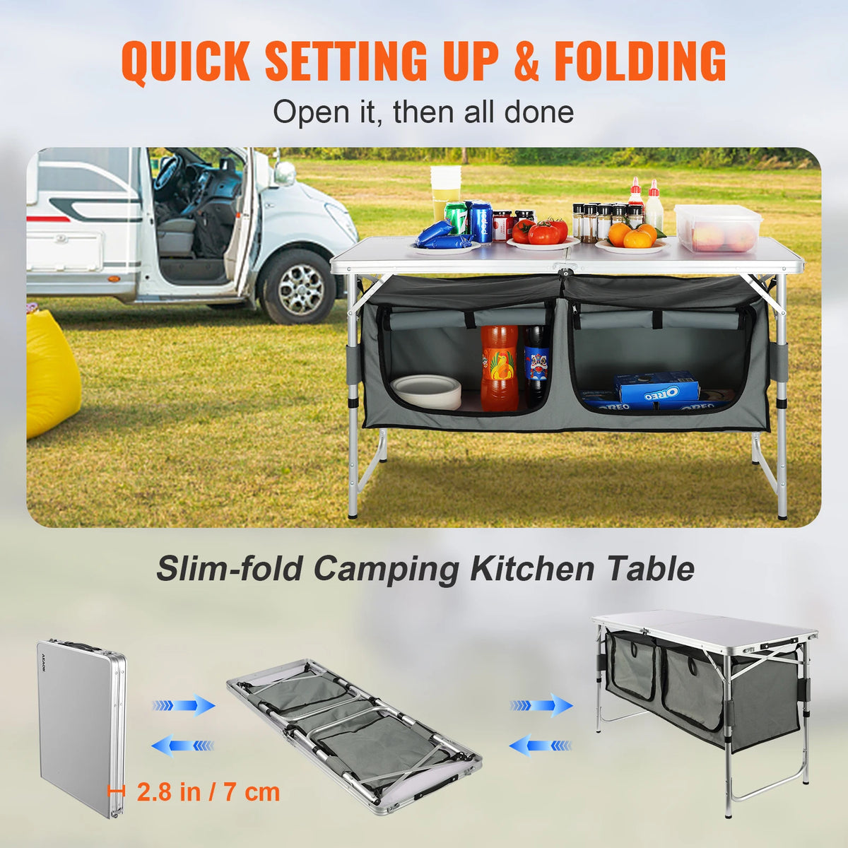 SucceBuy Fast Folding Camping Kitchen Table For Outdoor Picnics