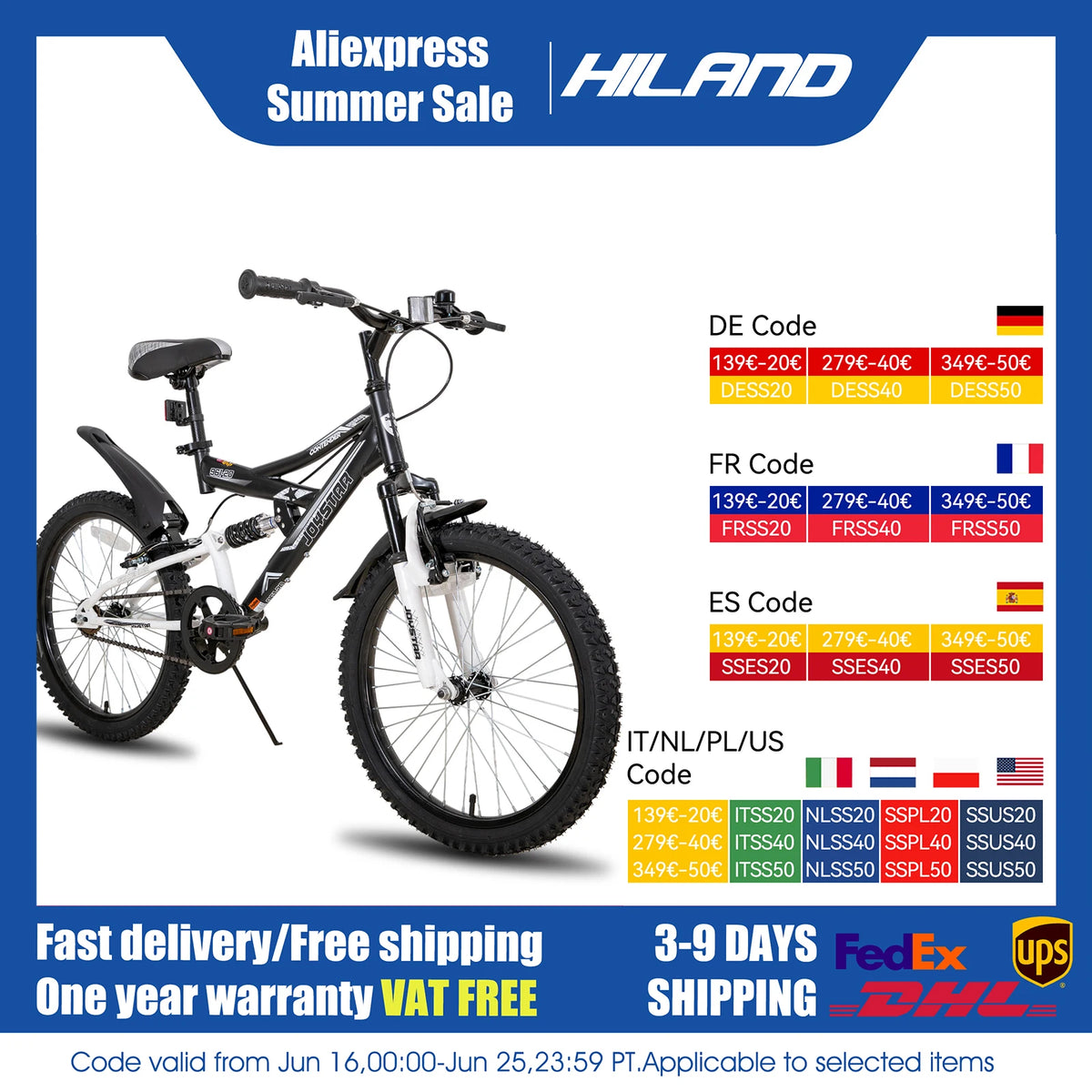 JOYSTAR Kids Mountain Bike With Dual Suspension And V Brakes