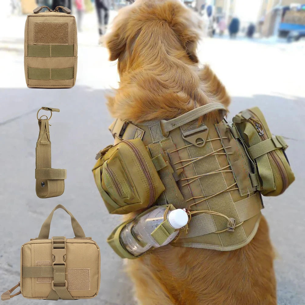 Nylon Dog Tactical Molle Pouch Set With Harness Attachment Kit