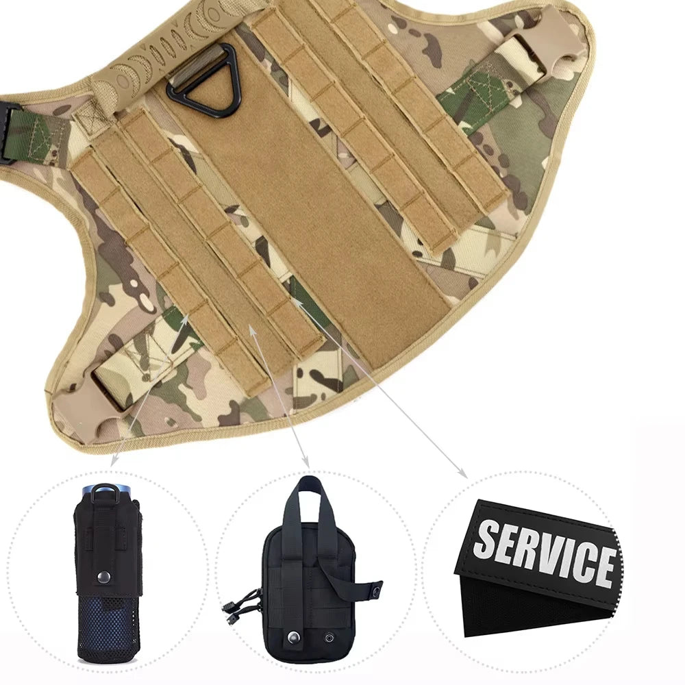 Padded Nylon Tactical Dog Harness Collar Leash Set With Patches