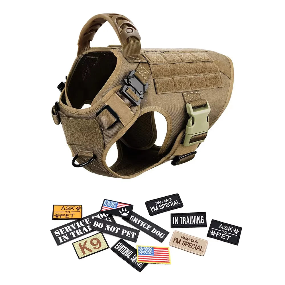 Padded Nylon Tactical Dog Harness Collar Leash Set With Patches