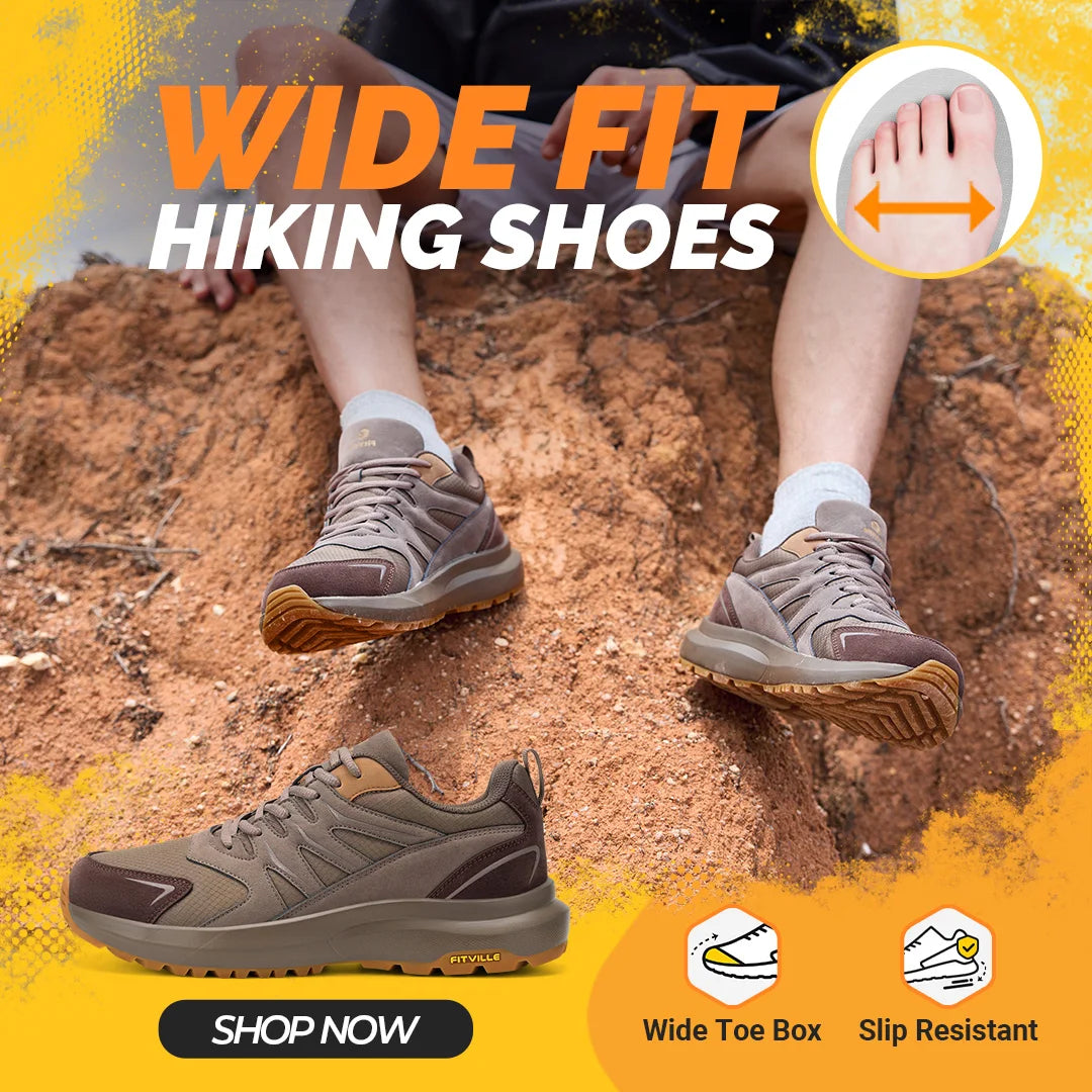Fitville Men Wide Toe Box Lightweight Hiking Walking Athletic Shoes