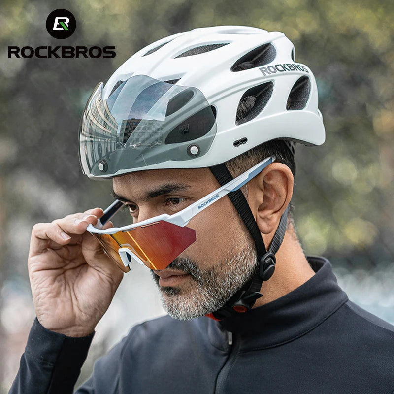 ROCKBROS Integrated Cycling Helmet With Goggles For MTB Road Bike
