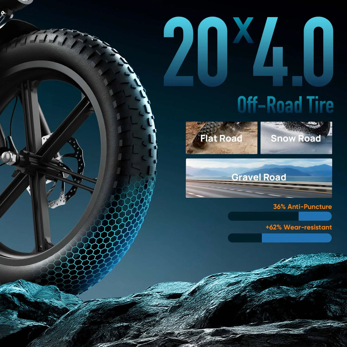 URLIFE T5 Foldable Electric Fat Tire Mountain Bike Removable Battery