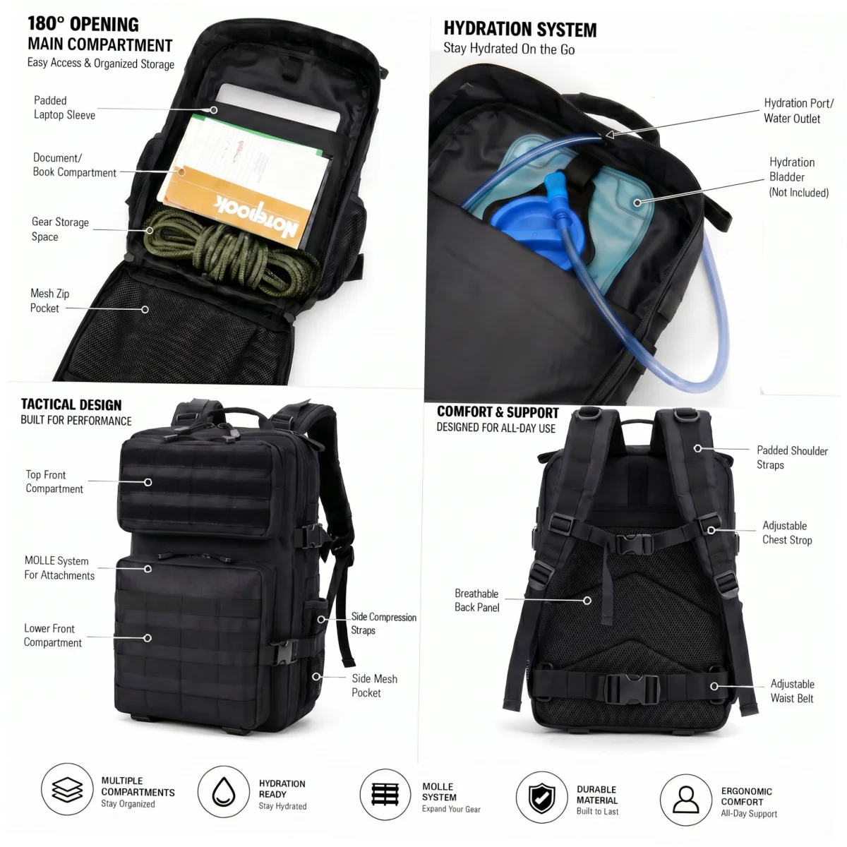 ReFire Gear Tactical Molle Backpack For Hiking And Camping