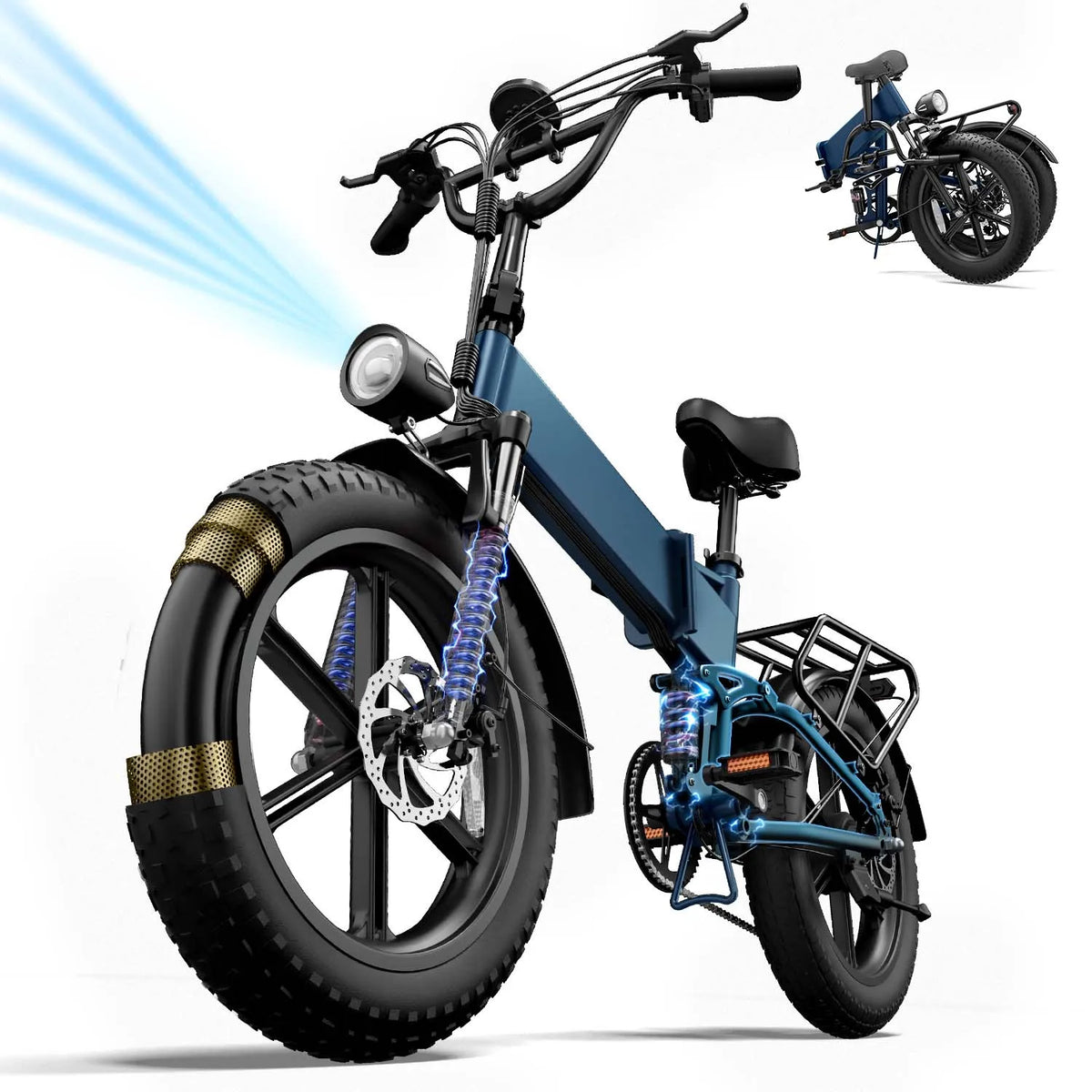 URLIFE T5 Foldable Electric Fat Tire Mountain Bike Removable Battery