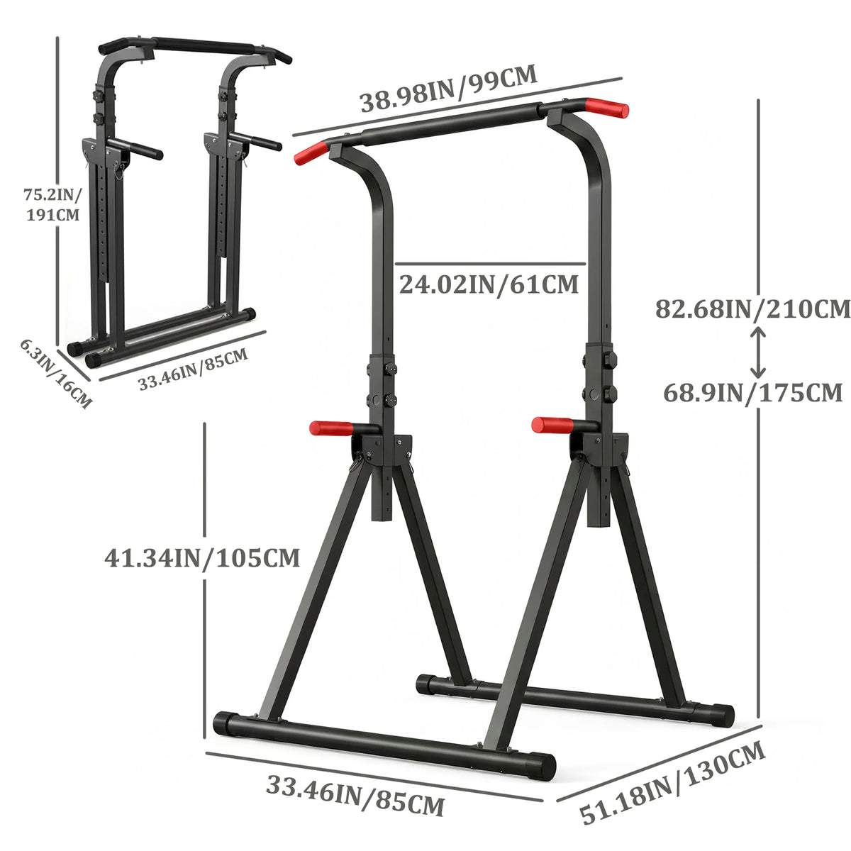 Foldable Power Tower Pull Up Bar And Adjustable Dip Station