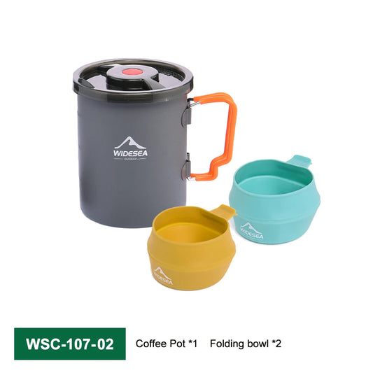 Widesea Aluminum Camping Coffee Pot Set With Foldable Bowls
