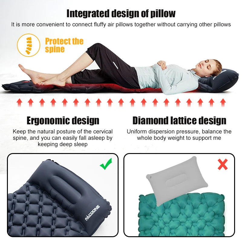 Pacoone Ultralight Camping Inflatable Mattress With Built In Pump