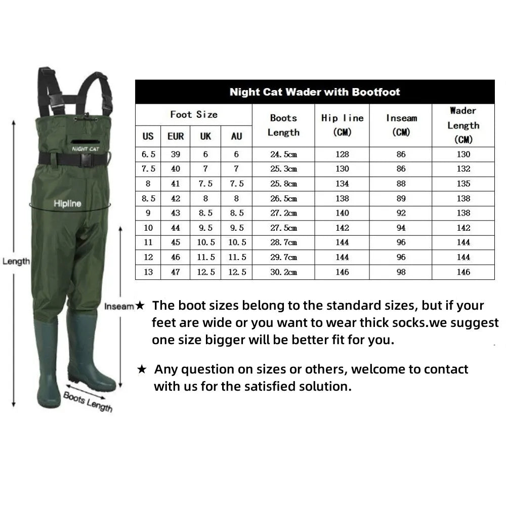 Night Cat Lightweight Waterproof Chest Waders With Boots