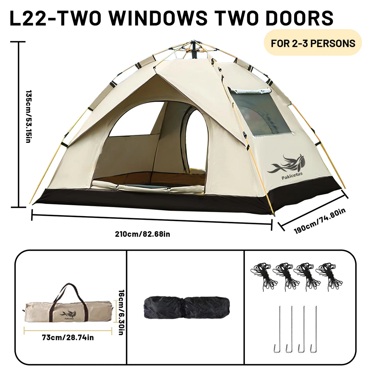 Pakicetus Automatic Pop Up Camping Tent Quick Setup Portable Shelter